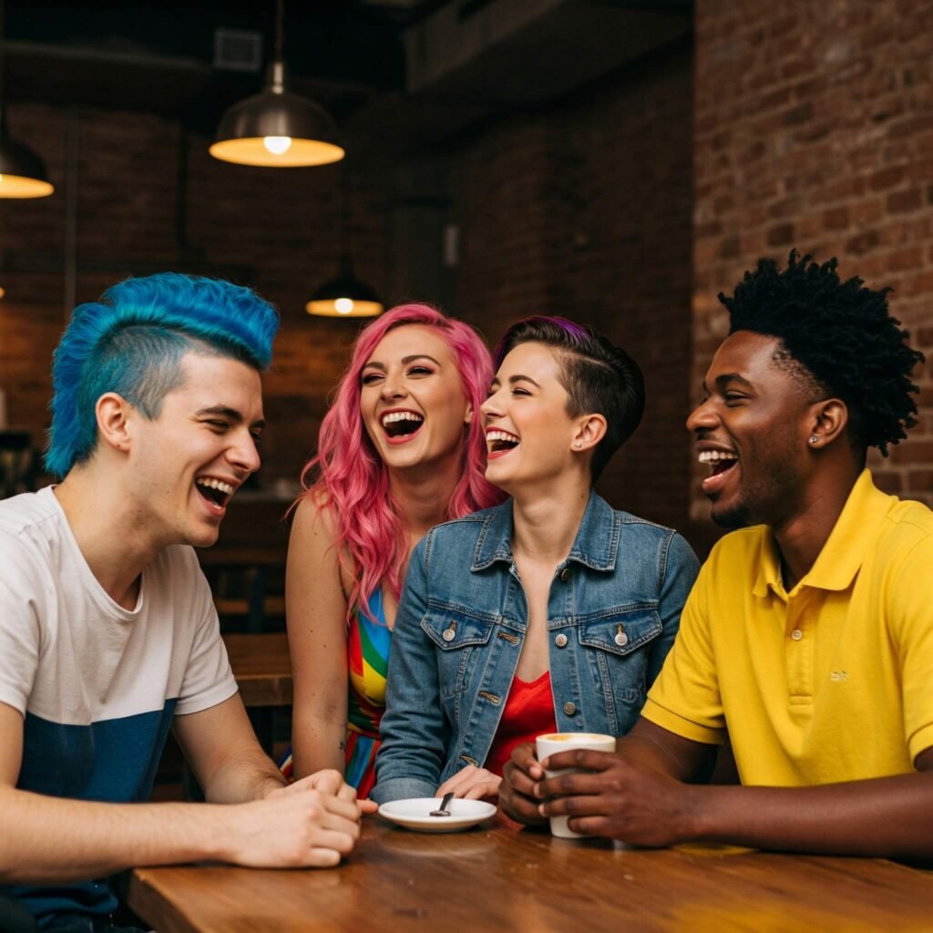 Queer Friends Laughing at Café