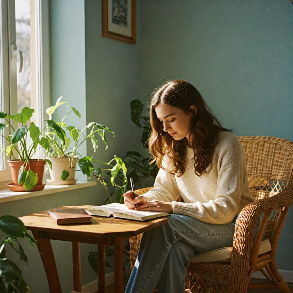 Journaling in a Cozy Room with Sunlight