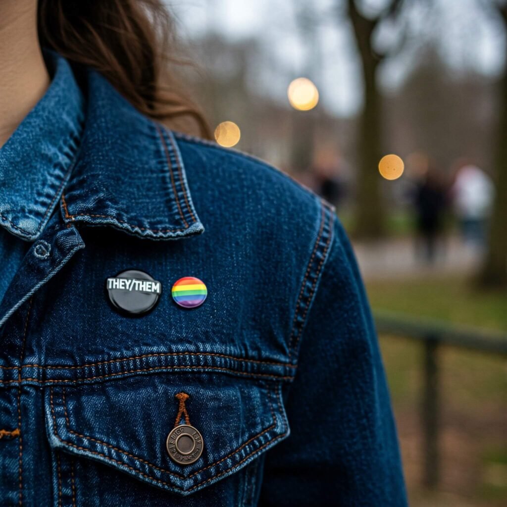 Pronoun Pin and Rainbow Badge