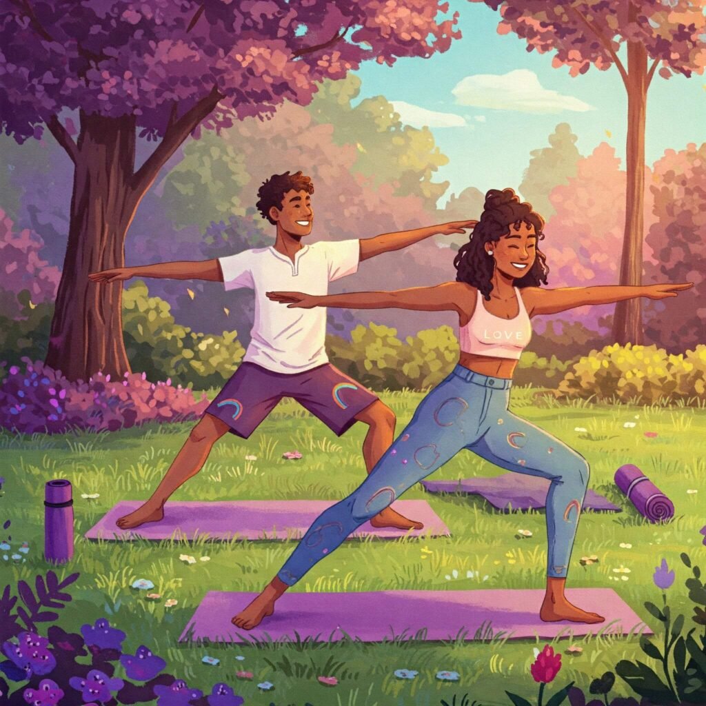 Queer Couple's Peaceful Park Yoga