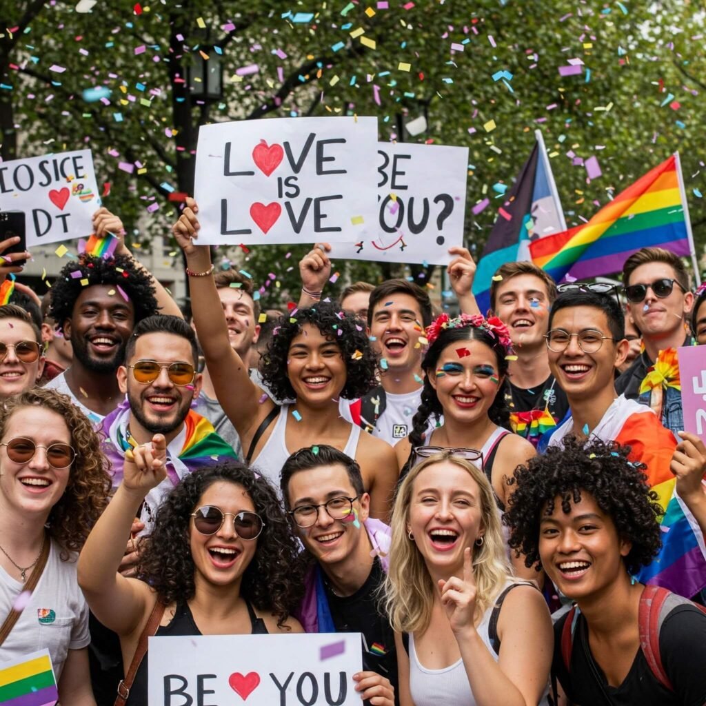 Joyful LGBTQ+ Pride Parade Scene