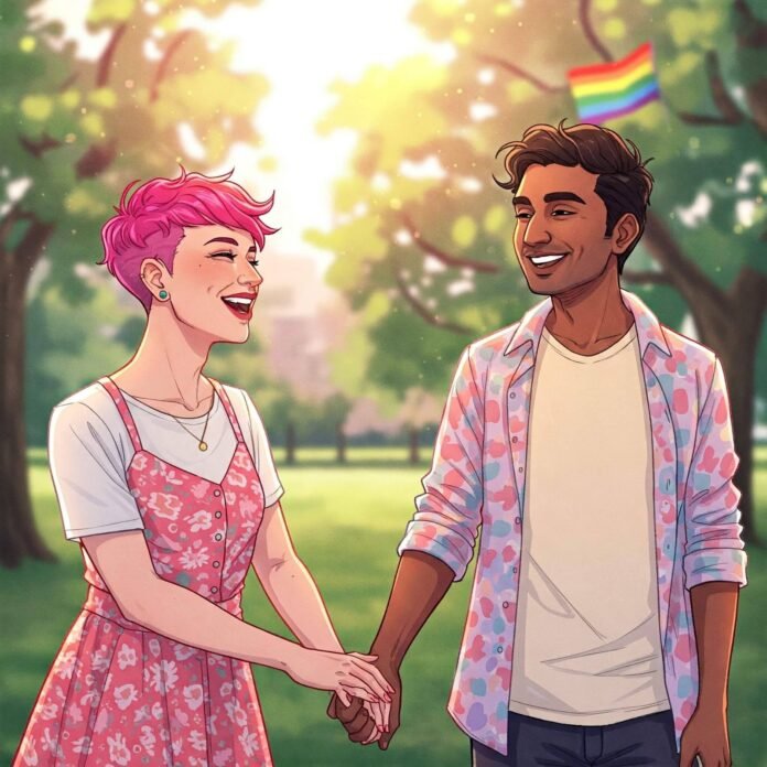 Joyful Queer Love: Diverse Couple in Park