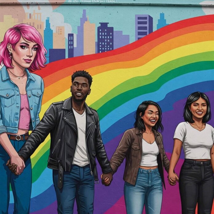 Vibrant LGBTQ+ Mural in Bold Street Art Style