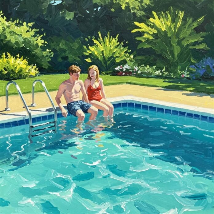Poolside Joy: A Hockney-esque Scene