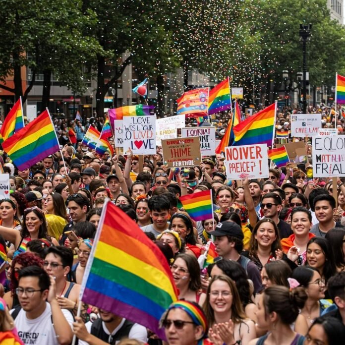 Pride Parade Crowd: Love & Equality